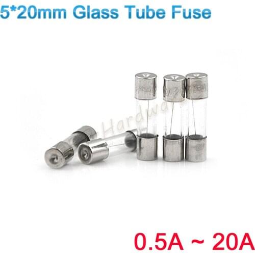 100Pcs Glass Tube Fuse 5X20Mm 250V 1A 2A 3A 4A 5A 6A 8A 10A 15A 20A Fuse Maintenance Commonly Used In One Box, One Current