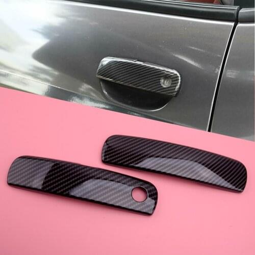 2Pcs Car Exterior Door Handle Trim Cover Carbon Fiber Style ABS Fit For Dodge Challenger 2012 2013 2014 2015 2016 2017 2018 2019