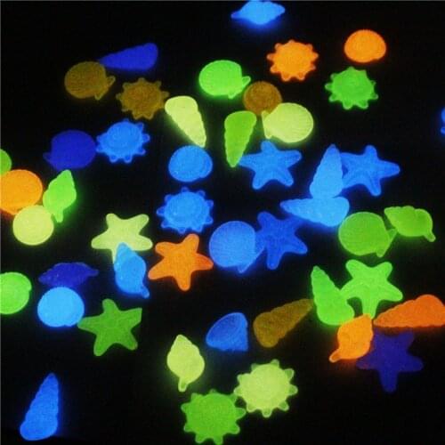20Pcs Glow in the Dark Resin Starfish Shell Beads Crafts For Fish tank Cobblestone Embellishment DIY Home Decoration
