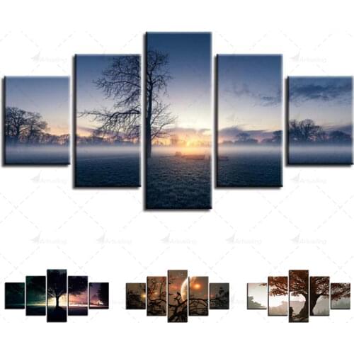 5 Pieces Tree Landscape Wall Art Canvas Painting HD Prints Picture for Living Room Nature Scenery Poster Home Decor