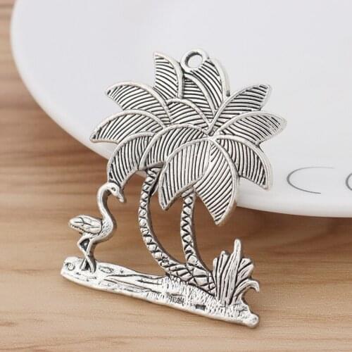 5 Pieces Large Flamingo and Palm Trees Charms Pendants for Necklace Jewellery Making Findings 51x44mm
