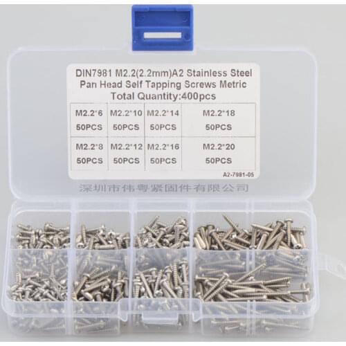 Free shipping 400 pcs 304 stainless steel m2.2 cross countersunk flat head self tapping screw sets