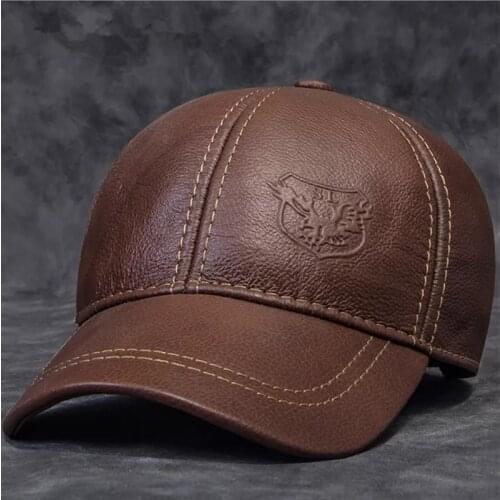 2020 Winter Male Genuine Leather Eagle Print 56-60CM Black/Brown Baseball Caps For Man Casual Street Gf Gorras Dad Hat