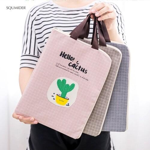 Creative Hand File Bag Canvas Simple Design Style Zipper Pencil Bags Girls Handbag Students Stationery Holder File Bag Data Bag