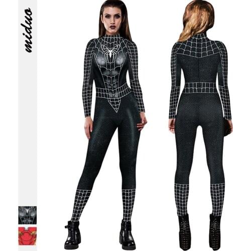 Hot Selling Black Spiderman Iron Man Digital Print Womens Cosplay One-piece Long Sleeve Tights Sexy Tights 3D Beautify the Body