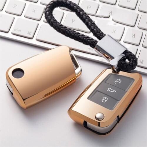 PU Leather Key Ring with TPU Key Shell For Volkswagen Polo Golf 7 Passat B8 A7 R MK7 Tiguan 2017 for Seat Ibiza Leon Altea Aztec