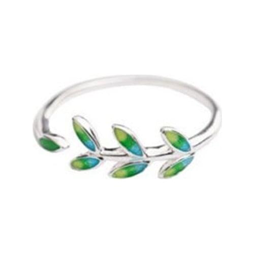 1 Piece 925 Sterling Silver Green Leaf Rings Cute Shape Open Adjustable Fashion Women,Girls,Lady Jewelry