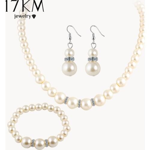 17KM New Simulated Pearl Wedding Jewelry Set Crystal Necklace Jewelry Party Women Beads Bridal Earrings Accessories