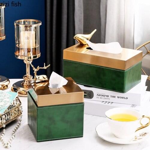 Leather Tissue Box Golden Deer Decorative Paper Towel Case Metal Removable Tissue Boxes Home Decoration Accessories Modern