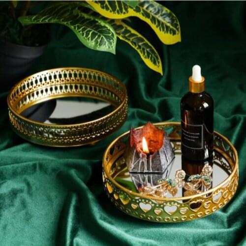 Metal Tray Gold Jewelry Box Cosmetic Organizer Home Decoration Rack Room Decoration Perfume Storage Box Bathroom Candle Holder