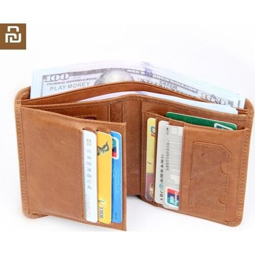 Xiaomi Fashion Luxury Genuine Leather Men Wallet Man Short Cowhide Wallet Anti-theft Brush Short Purses