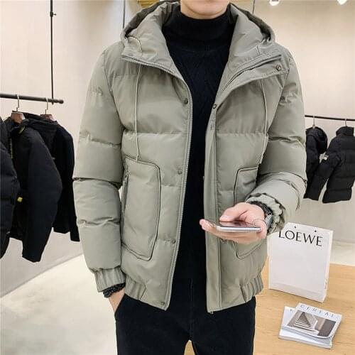 Mens Thick Warm Parka Cotton-padded Coat Hooded Black Khaki Winter Embroidery T102