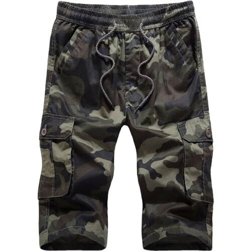 2020 summer mens Large size Loose cotton Camouflage Seven points pants calf-length pant Breathable cargo pants Straight trouser