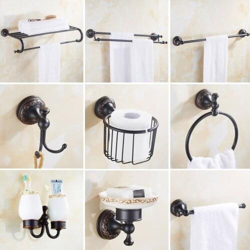 Oil Rubbed Bronze Bathroom Accessories Set Hair Dryer Rack Coat Towel Shelf Rail Bar Shower Soap Dish Holder Toilet Brush Nzh03