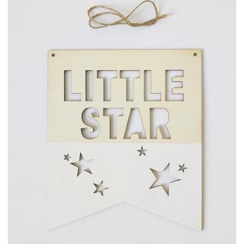Wood Chip Wall Hanging Handmade DIY Nordic Style Banner Little Star Wood Chip Photo Prop for Children Room