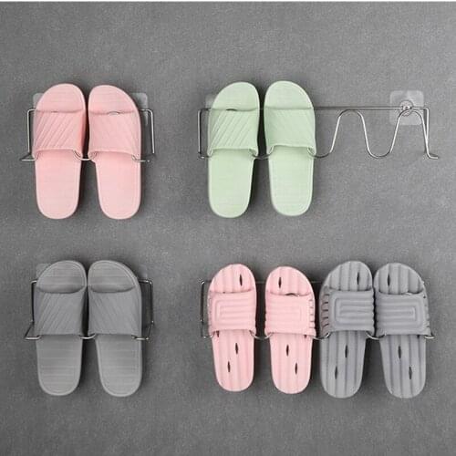 Stainless steel Wall-mounted shoe rack bathroom wall-mounted slippers shelf home space saving no trace shoe storage rack