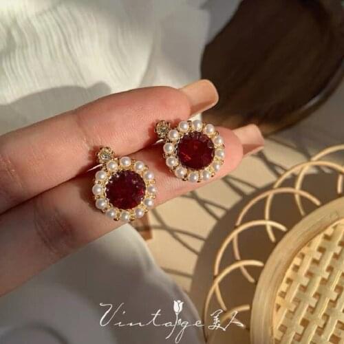 ​ZDMXJL 2021 New Fashion Womens Earrings Fine Retro Geometry Round Pearl Earrings For Women Girl Party Gifts Jewelry Wholesale