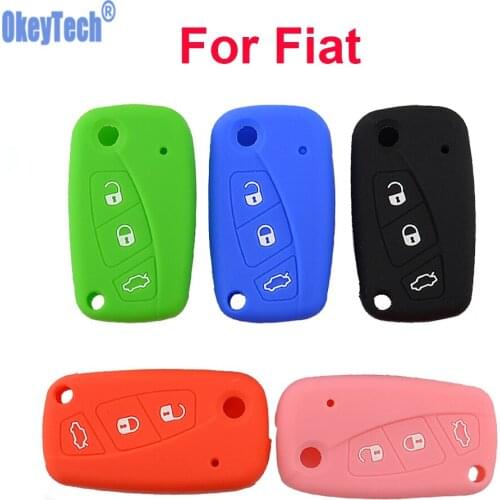 OkeyTech 3BT Flip Remote Silicone Car Key Case Cover for FIAT Panda Stilo Punto Doblo Grande Bravo 500 Ducato Fob Replcement