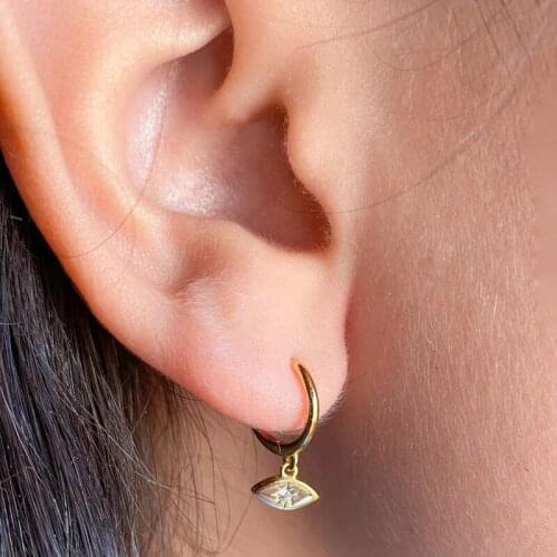 Wholesale factory price Gold filled geometric evil eye shape Engraved north star Simple fashion women lucky hoop charm earrings