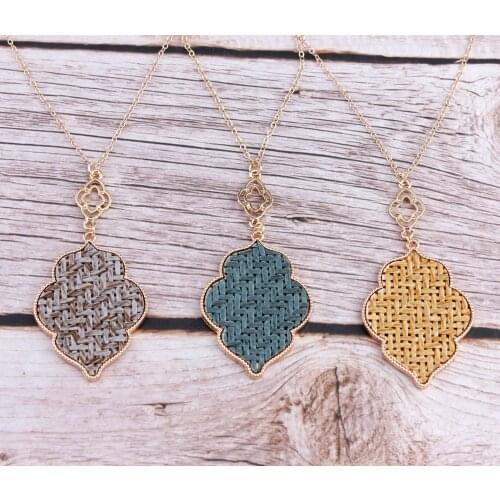 Morocco Design Handmade Weave Rattan Pendant Necklaces for Women Vintage Moroccan Long Chain Necklaces Boutique Jewelry