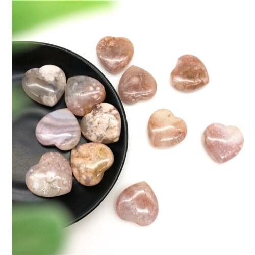 Drop Shipping Natural Cherry Blossom Agate Heart Shaped Crystal Gemstone Healing Natural Stones and Crystals