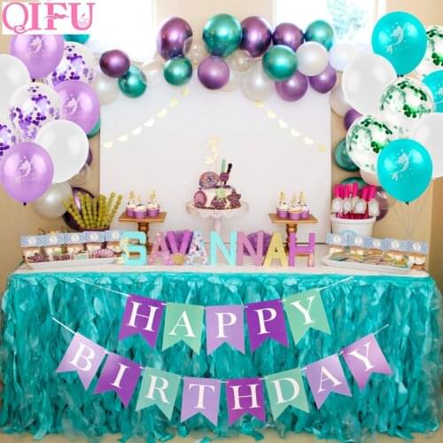 QIFU Little Mermaid Party Balloons Set Happy Birthday Party Decorations Kids Favors Theme Mermaid Decor Wedding Party Supplies