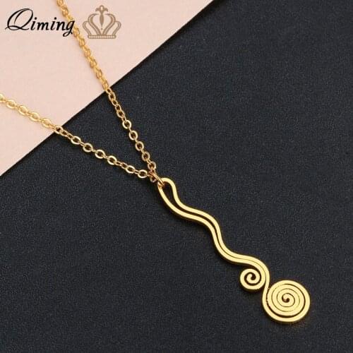 QIMING Handmade Women Floral Spiral Necklace For Women Gold Silver Elegant Jewelry Geometric Pendant Necklaces