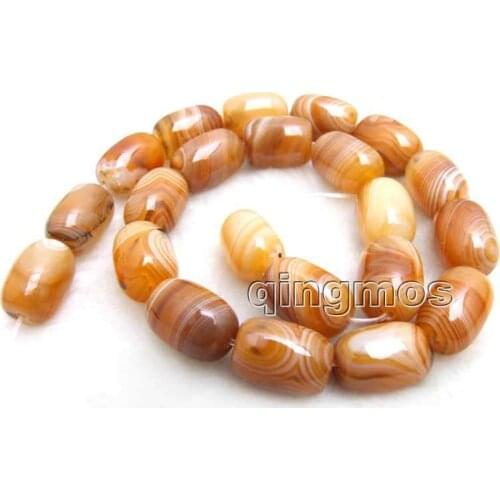 Qingmos 12*16mm Barrel Shape Orange Striped Bostwana Agates Natural Genuine Loose Stone Beads strand 15"-los670 Free shipping