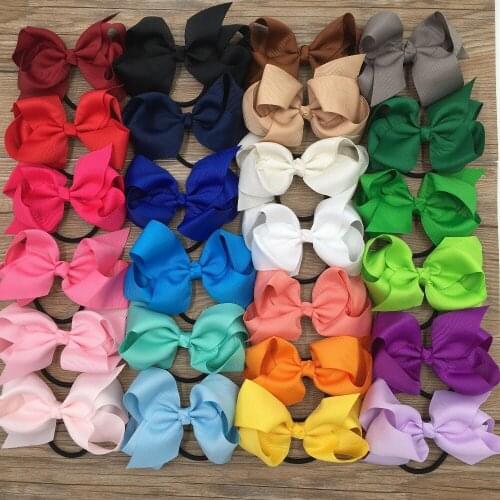 4inch 25pcs/lot Bow Ponytail Holder for Girls Hair Ribbon Bows Tie Elastic Rubber Hair Band Accessories For Girls