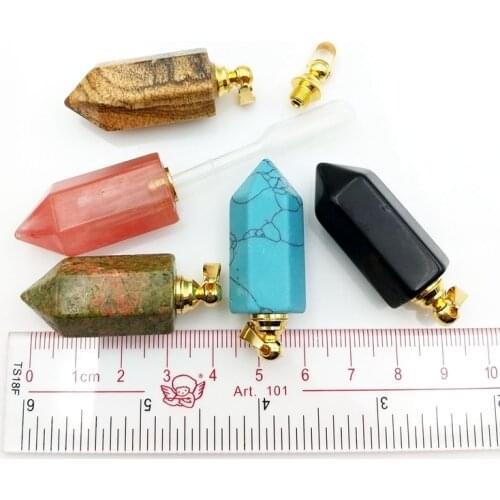 Carved gems stone perfume bottle pendant natural turquoises tiger eye stone Unakite Sodalite jewelry charm for necklace