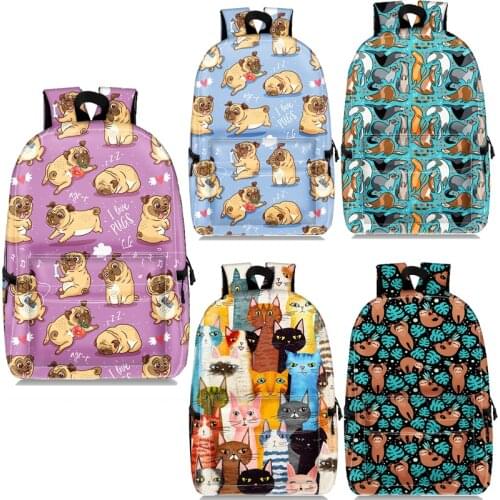Funny Puppy Dog Cat Sloths Students Backpack College Student Mochila Rucksack Kid School Bags Women Laptop Backpack