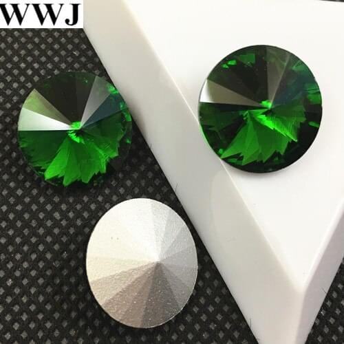 Grass green Color Rivoli Crystal Fancy Stone Point Back Glass Stone For Jewelry Making 6mm 8mm 10mm 12mm 14mm 16mm 18mm