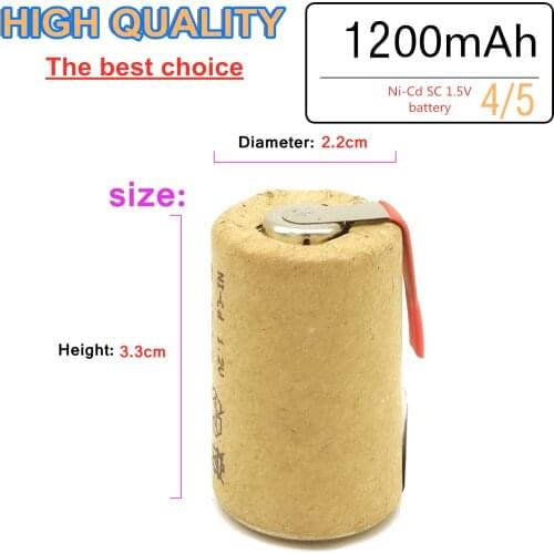 ZONE ONE High quality 4/5 SC battery NI-Cd 1.2V 1200mah rechargeable battery with tab forLED electric tools