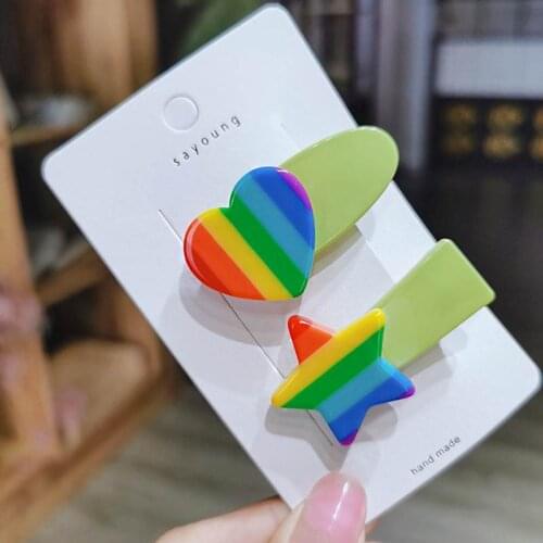 Rainbow Hairpin Lovely Hair Clip Personality Star Heart Shaped Barrettes Clip Jewelry For Woman Totally 12 Pieces/Pack Wholesale