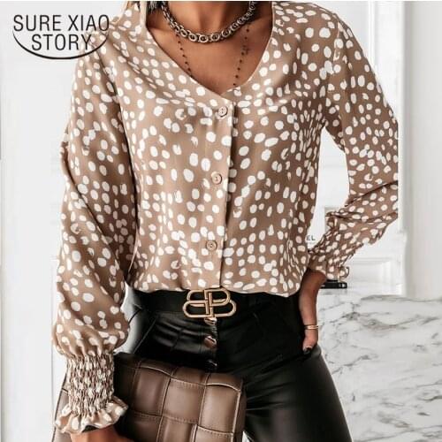 Korean New Vintage Long Sleeve Blouse Women Casual Plus Size Button Up Shirt Women Polka Dot Print Womens Tops And Blouses 12256