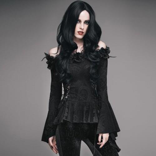 Eva Lady Womens Gothic Long Sleeve Top Tees Sexy Off Shoulder One Collar Flare Sleeve Party Prom T-shirt