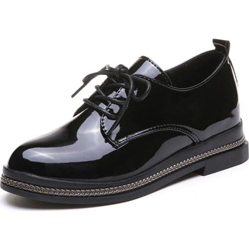 New Autumn Spring Casual Shoes Woman Flats Solid Leather Oxford Shoes for Women Lace Up Thick Bottom Crystal Platform Shoes