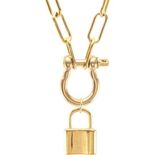 Lucky padLock Coin Necklace For Women Stainless steel Handmade U-shaped hook heavy chain Hip Hop Thick Necklace Party Jewelry