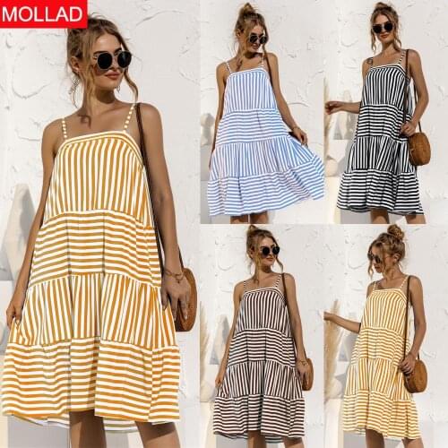 2021 Spring and Autumn New Hot Sale Suspender Stripes Stitching Dress Summer Women Strap Long Dresses