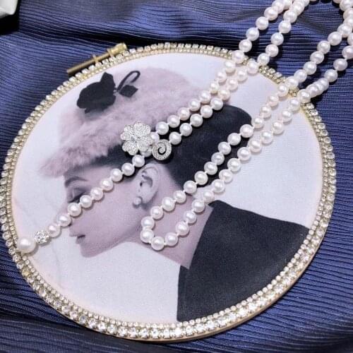 D1207 Pearl Necklace Fine Jewelry Almost Round 7-8mm Nature Fresh Water White Pearls Necklaces for Women Fine Presents