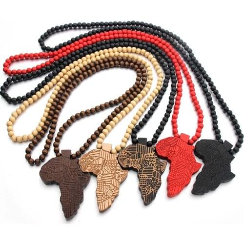 2020 trendy 8mm wood beads chain vintage africa map necklaces & pendants for women men fashion party jewelry accessories gift