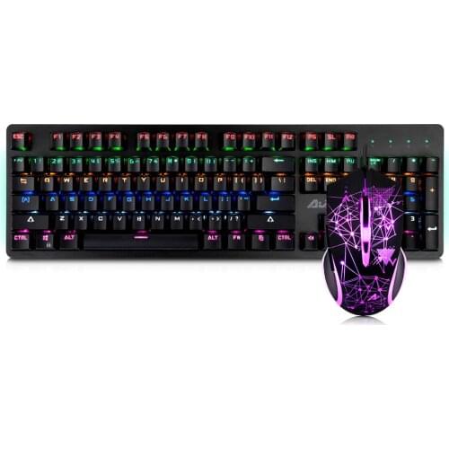 Ajazz Mechanical Computer Keyboard And Mouse Combo USB Wired Gaming Keyboard Mouse Set 104 Keys Mixed Light Keyboard with Mouse