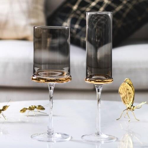 Europe Plating Gray Transparent Wine Glass Goblet Red Wine Cup Champagne Glasses Party Kitchenhome Drinkware Glass Cups