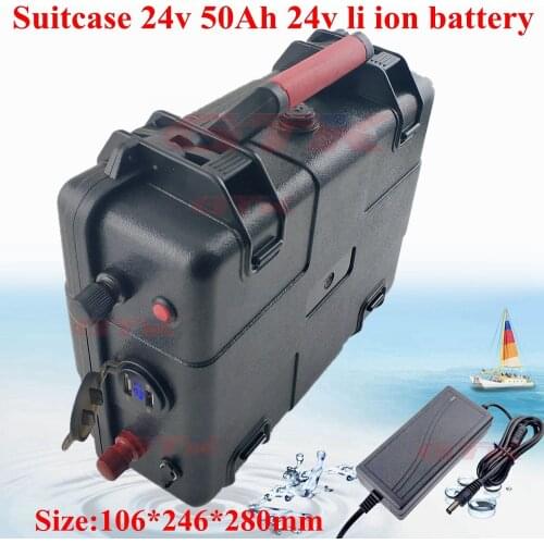 Suitcase 24v 50Ah 24v li ion battery pack waterproof portable toolbox plastic mobile instrument box power energy storage charge