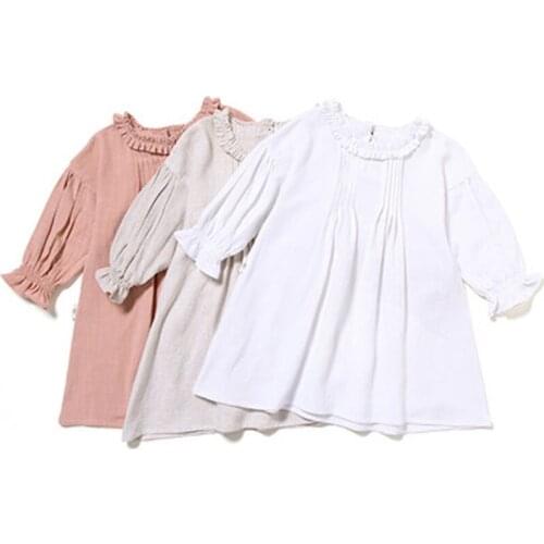 New Spring Autumn Children Dress Flare- Sleeve Solid Color Ruffle Collar Cute Priness Dresses Casual Kids Clothes Girls Dress