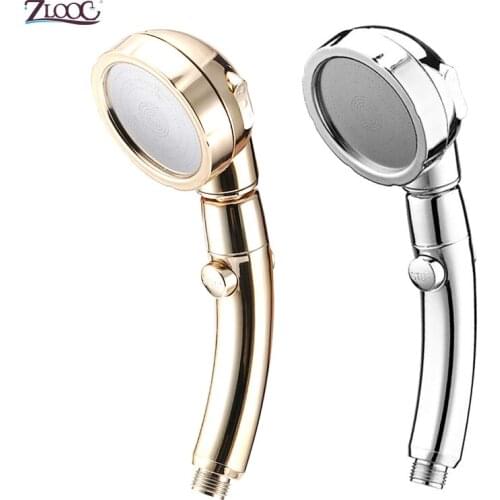 Bathroom Shower Head Stop Button High Pressure 3 Spary Setting Rainfall Jetting 360 degree Adjustable Hand Shower Head