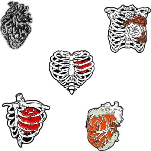 Rib Shaped Enamel Badges Lapel Pins Heart Organ Brooches For Women Fashion Cartoons Anime Brooch Hijab Pins Cute Badges Jewelry