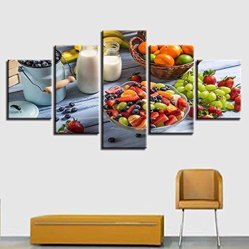 HD Print Modern Painting Wall Art Modular Frame 5 Panel Milk Fruit Living Room Picture Home Decoration Canvas Poster
