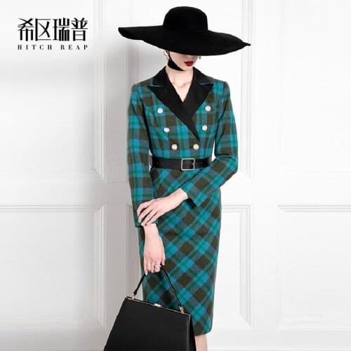 High End Plaid Professional Tweed Dress For Women Autumn And Winter New Ladies' Slim Party Dress
