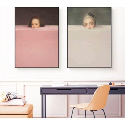 Altered Art Vintage Portrait of Man Woman Pastel Canvas Painting Prints Quirky Gallery Wall Decor Artwork Poster Home Decoration